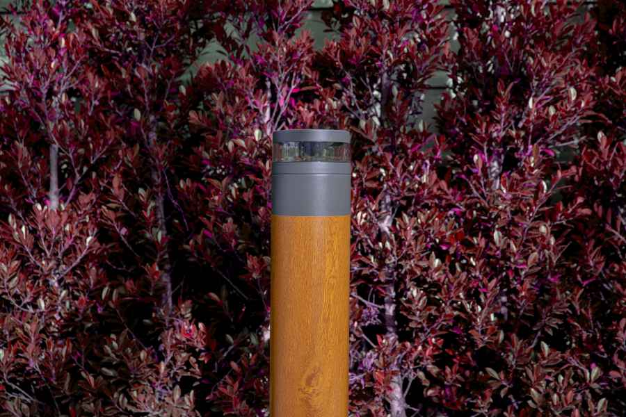 LIGHTWAVE Bollard MicroPRIM™ Walnut Finish Red Tree Background