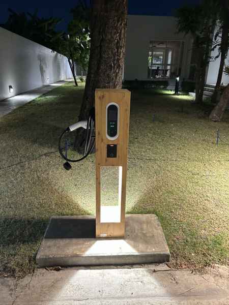 DaVinci Pole™ VANCOUVER Bollard EV Charger MicroPRIM™ Pine Finish